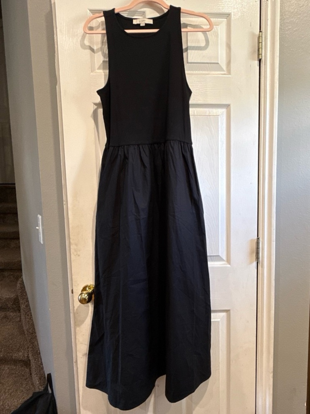 LOFT Black Ribbed Crew Neck Tank Dress